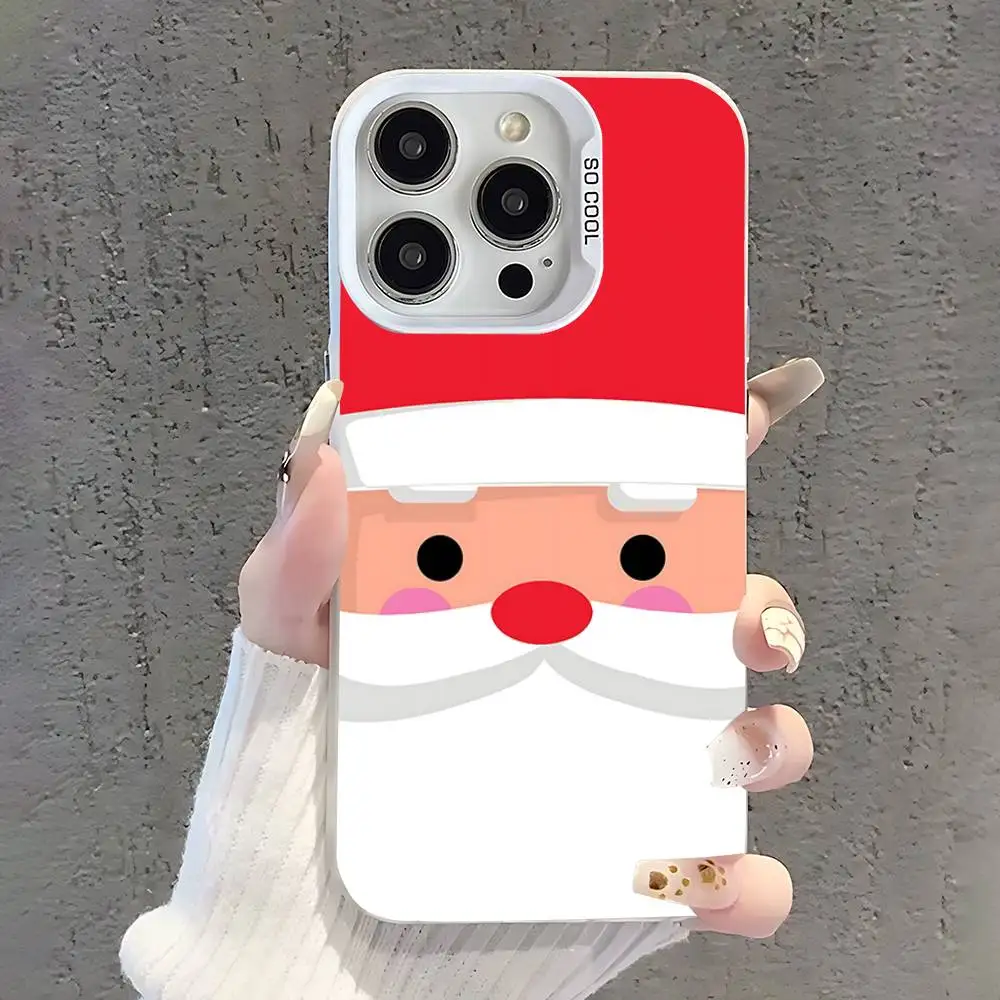 Casing Ponsel Natal Santa Claus Untuk iPhone 17,16,15,14,13,12,11,Pro,XS,Max,Plus,Mini,SE Putih Candy Matte Anti Benturan