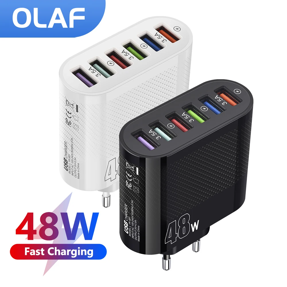 Olaf 48W 6 Ports USB Charger QC3.0 Fast Charging Quick Charger For Samsung S23 S22 Xiaomi Mobile Phone Charge Adapter 6 In 1