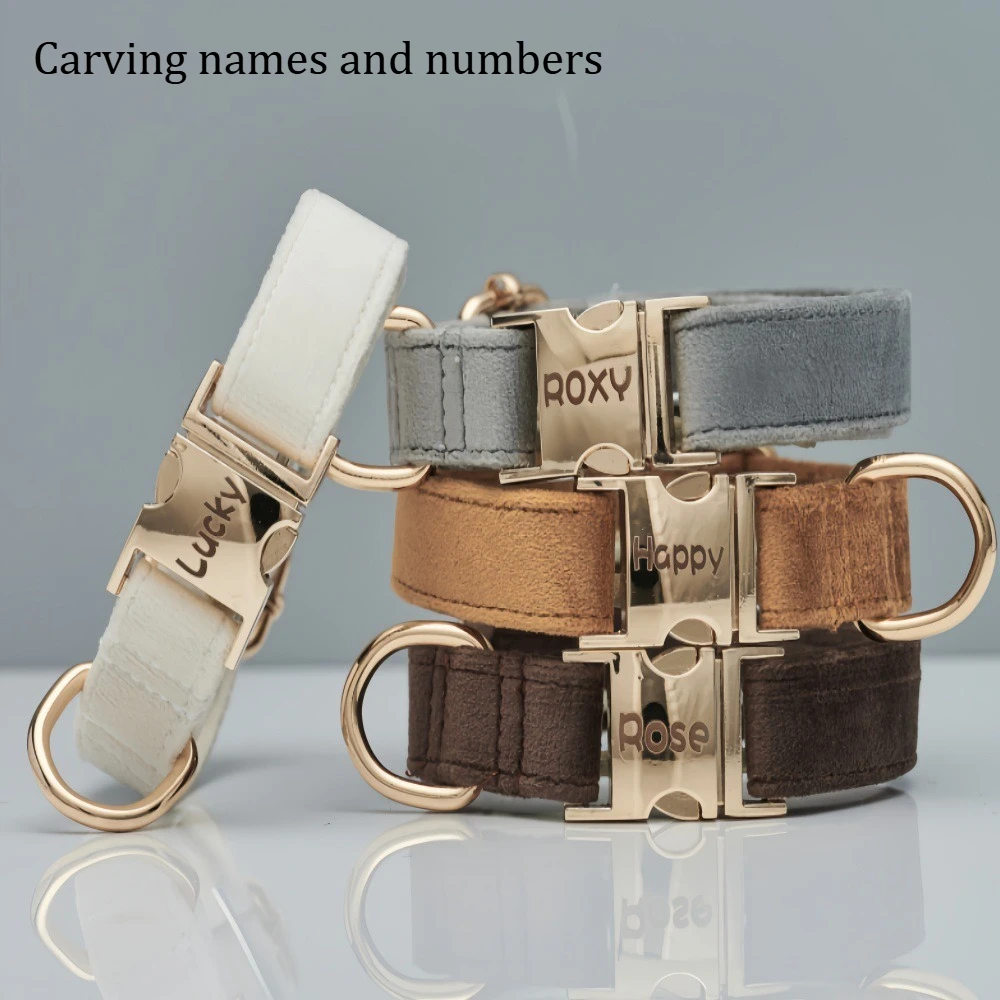 Collar de terciopelo para perro con hebilla metálica personalizable, correa de tracción, cadena para perro, cadena para Corgi, antipérdida, suministros para mascotas