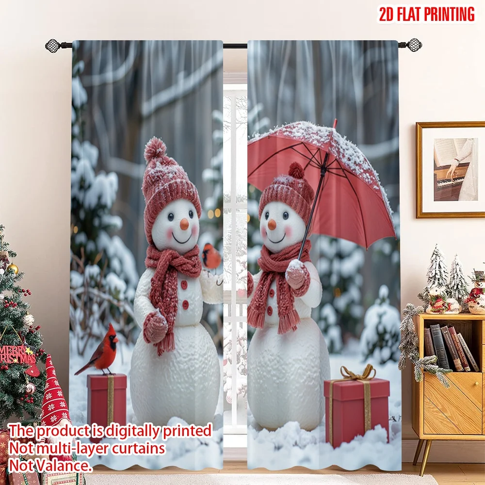 

2pcs 2D flat printing Merry Christmas Popular Drapes Cute Snowman Christmas Scene Gifts 100% Polyester Without Electricity Party