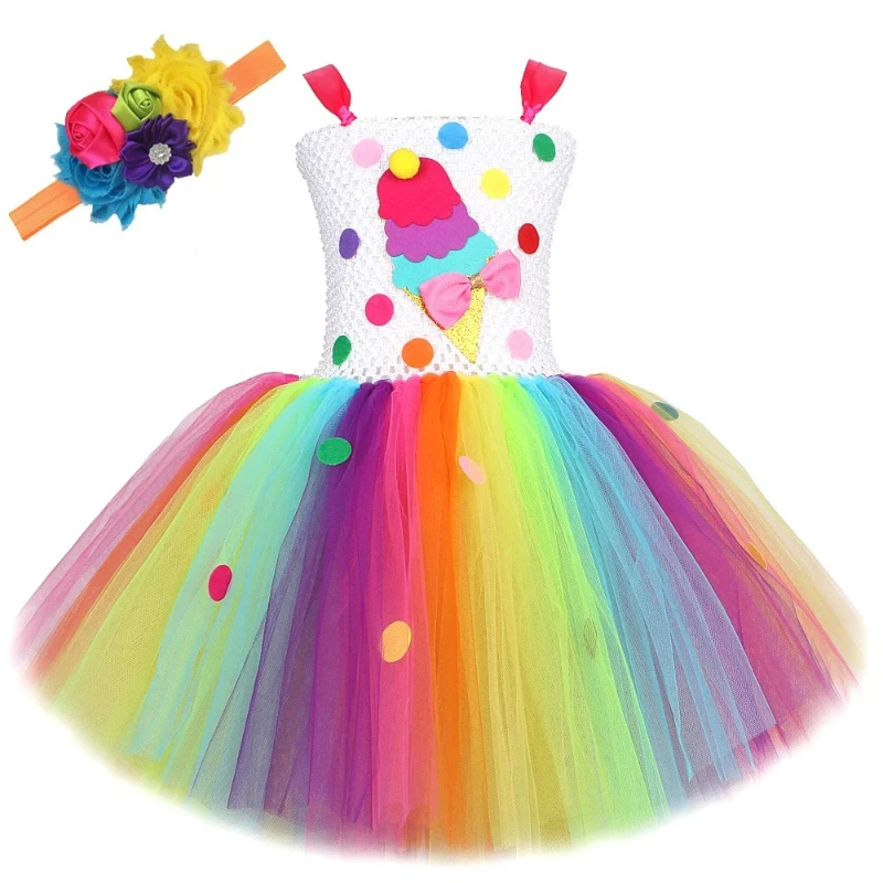 Candy Ice Cream Princess Dresses for Girls Cake Smash Clothes Child Rainbow Birthday Tutu Outfits Christmas Halloween Clothes