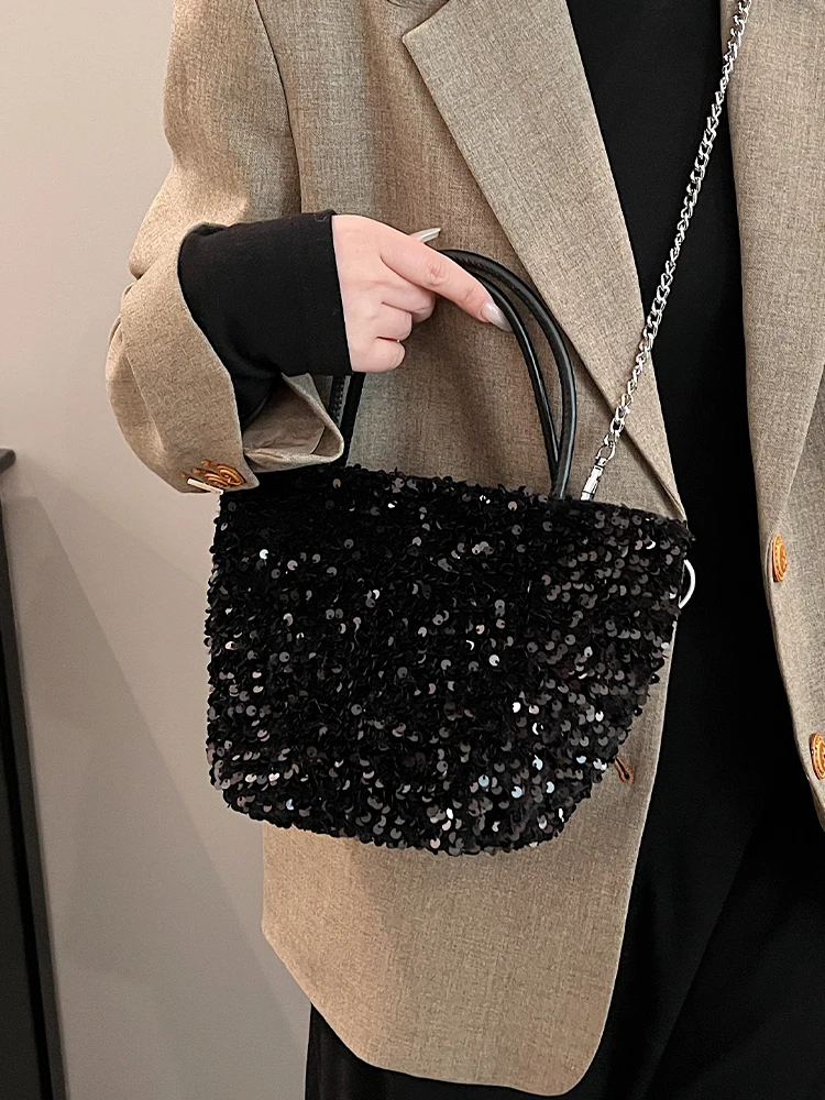 Sequin Handbags and Purse Underarm Tote Bag for Women 2024 New Fashion Shiny Chain Shoulder Crossbody Bag Female Prom Party