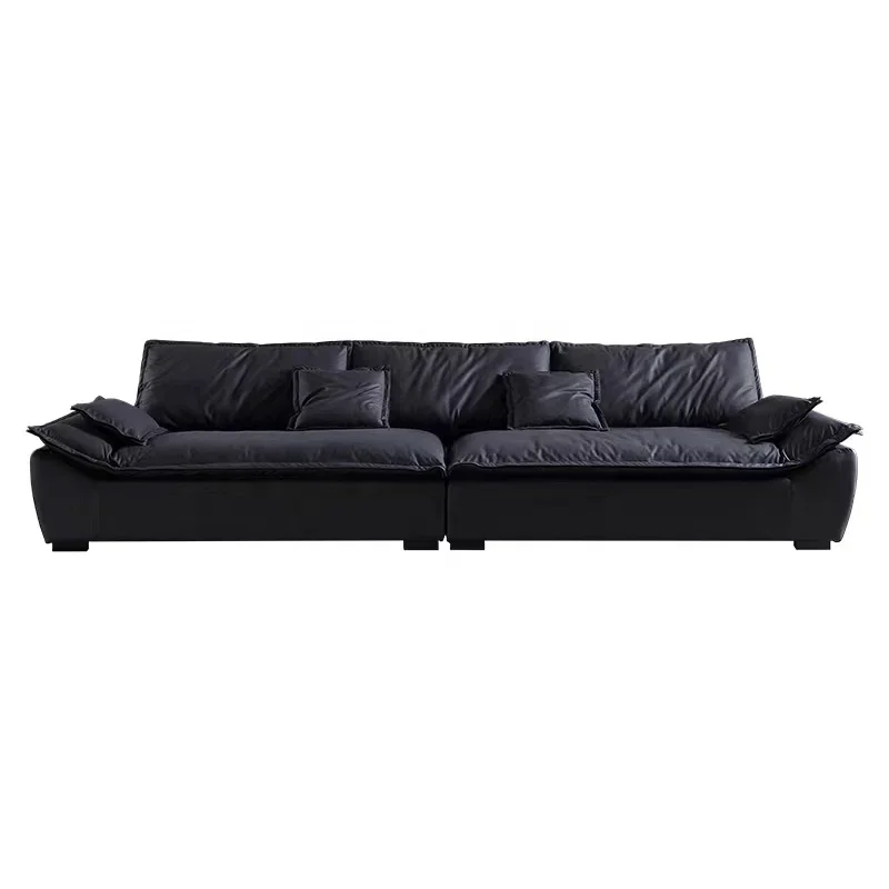 

Modern minimalist style large living room sofas frosted fabric feather 4 seat sofa couch
