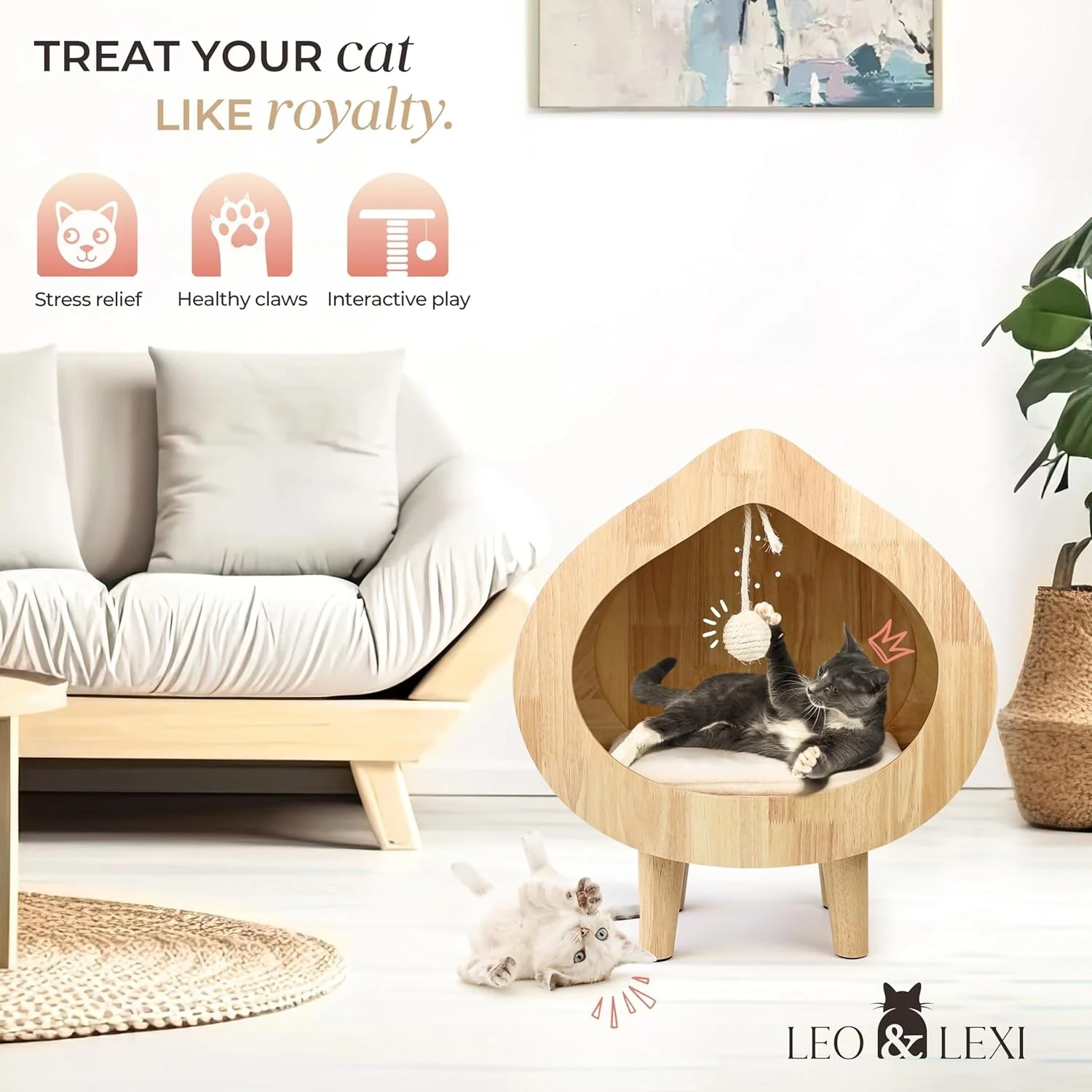 

Modern Luxury Cat Bed Cozy Indoor Cats House Scratching Wall Cute Kitty Condo Furniture Unique Solid Pet Hideout For Sleep