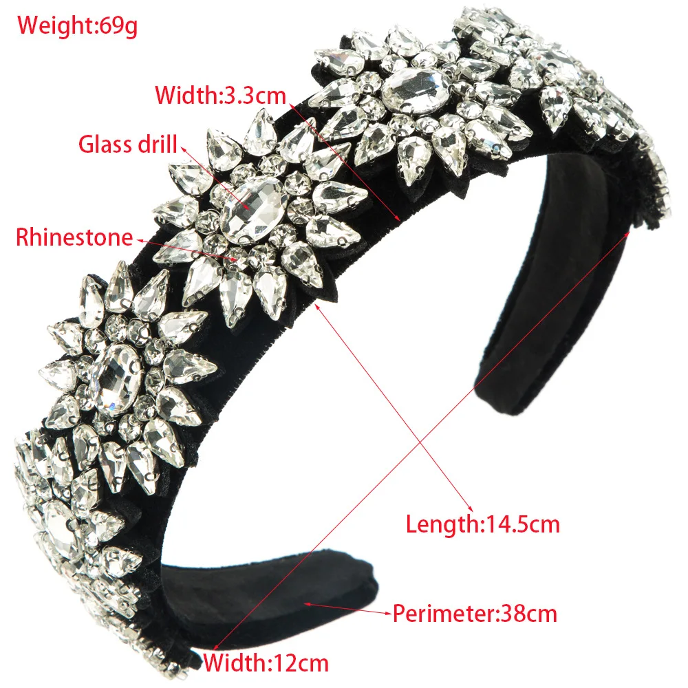 Heming headband retro baroque heavy industry flannel full diamond headband high-end fashion glass diamond flower hair accessorie