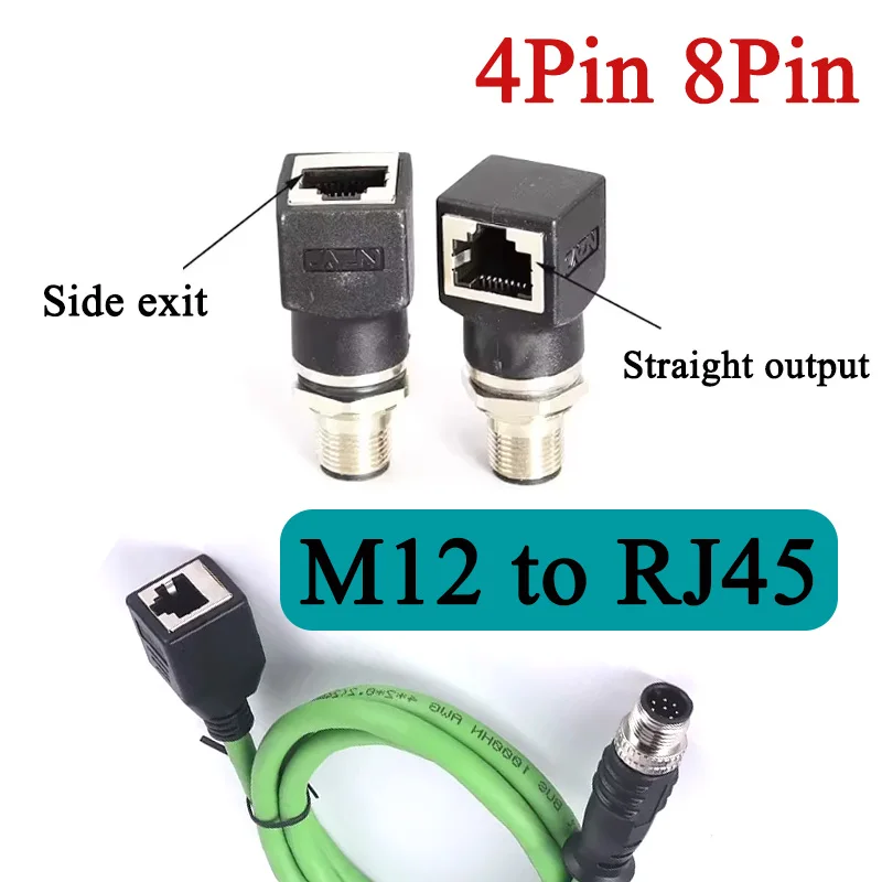 4Pin D-type M12 Male and Female to RJ45 Aviation Plug Socket Ethernet Adapter 8Pin X-type/A-type Straight/elbow Heal Connector