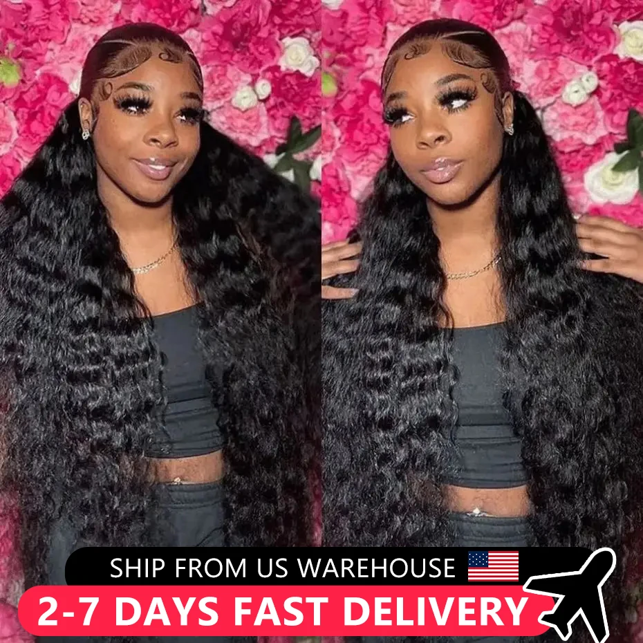 200% Deep Wave Lace Frontal Wigs Human Hair 13x4 Transparent Lace Front Wig 32 34 36Inch Brazilian Hair For Women Pre Plucked