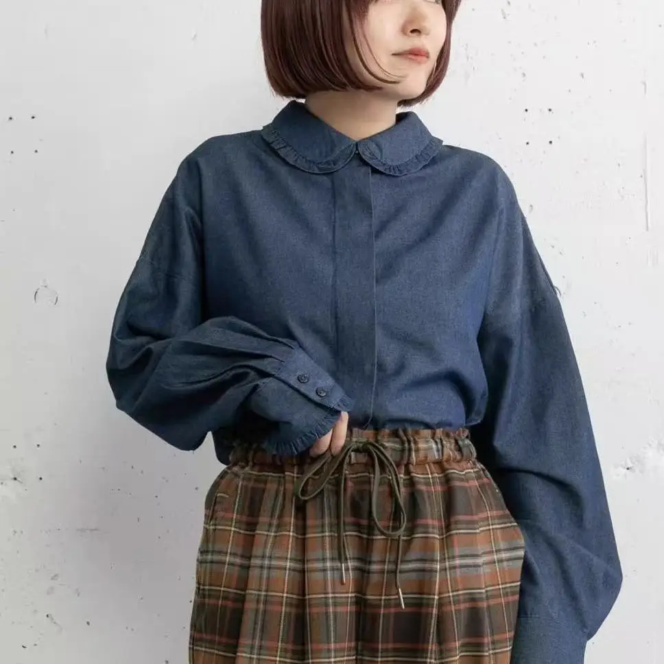 

Spring 2026 Pure Cotton Long Sleeve Women's Shirt Doll Collar Hidden Button Design Fashionable Top Official Website Exclusive