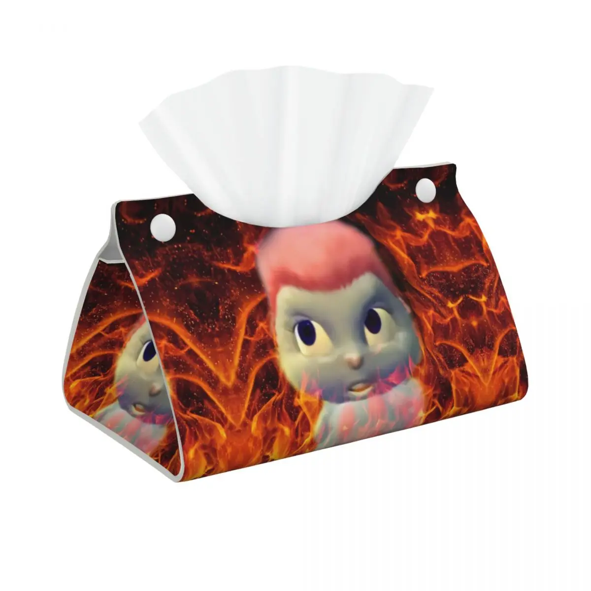 Custom Oo Yeah Bibble Meme Red Flames Tissue Box Cover Rectangular PU Leather Fantasy Facial Tissues Holder for Car