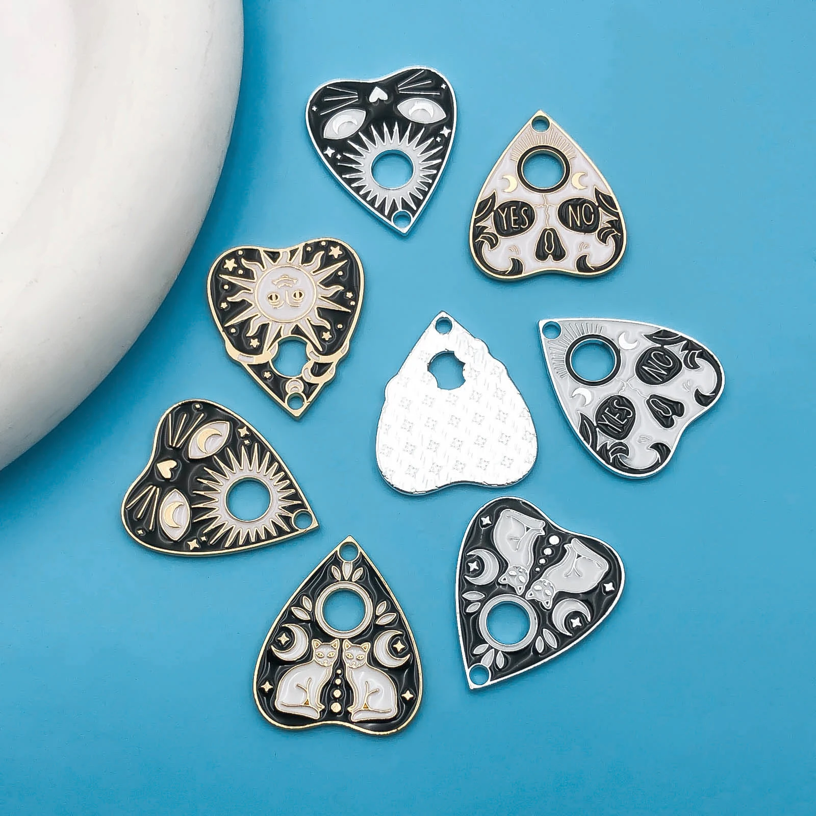 5/8pcs/pack Black Tarot Charms Ouijas Board Charms Cat Charm Sun Enamel Alloy Pendant For DIY Jewelry Making Necklace Earrings