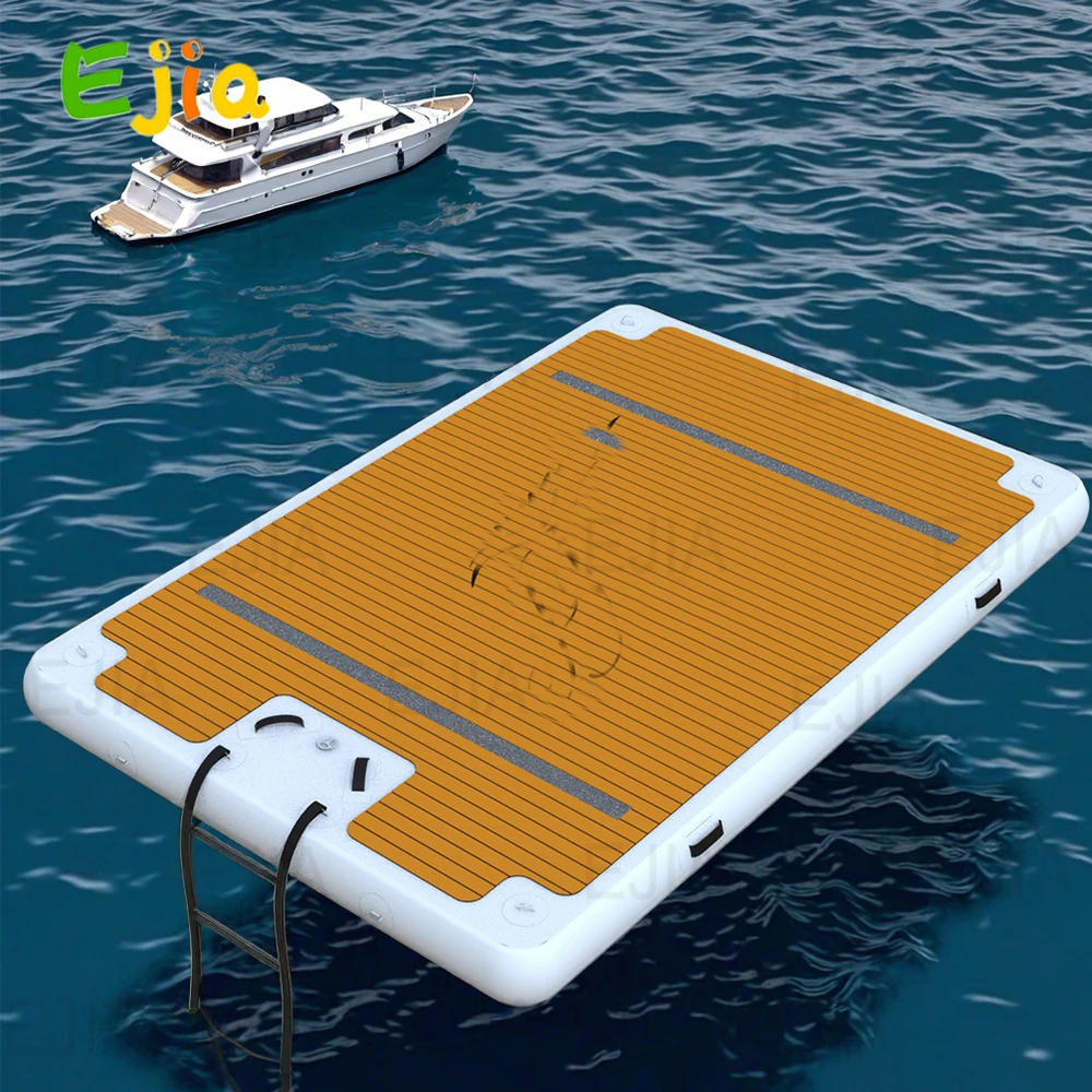 

Stock 4m/3m Inflatable Platform Teak Non-Slip EVA Air Dock Platform Swim Platform Dock with Ladder For Pool Lake Beach Ocean