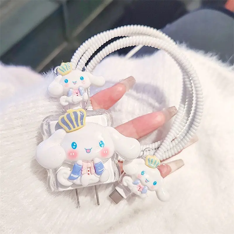 

Kawaii Sanrio Cinnamoroll Charger Box Cartoon 20W Charger Data Cable Anti Breakage Set for IPhone Pro 15 16 Max Anime Anti Fall