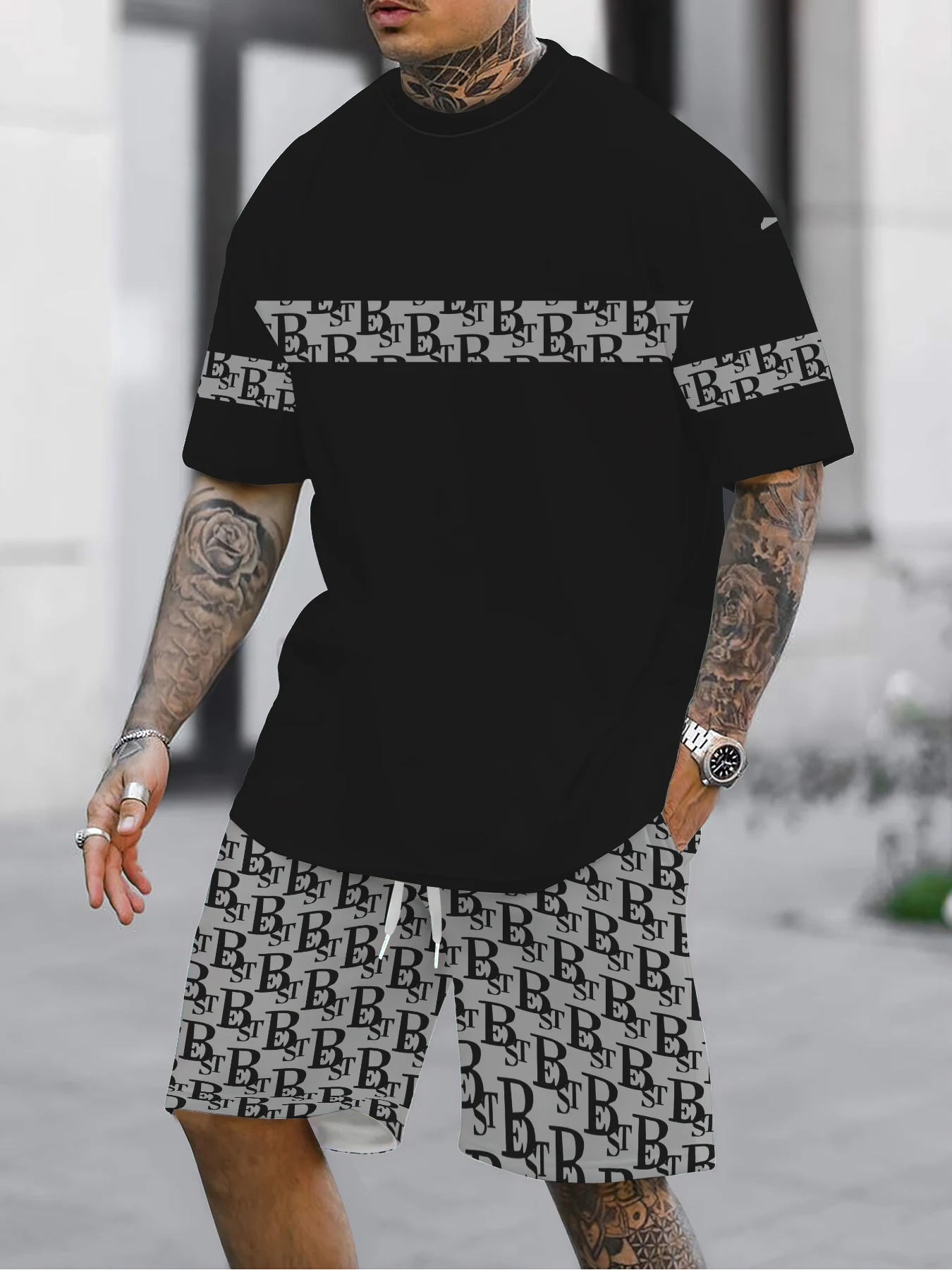 

GELITAYIN Summer 2025 New Men's Suit 3D Printed Men's Short Sleeves And Shorts Set Summer Casual Daily Men's T-shirt Outdoor Cas