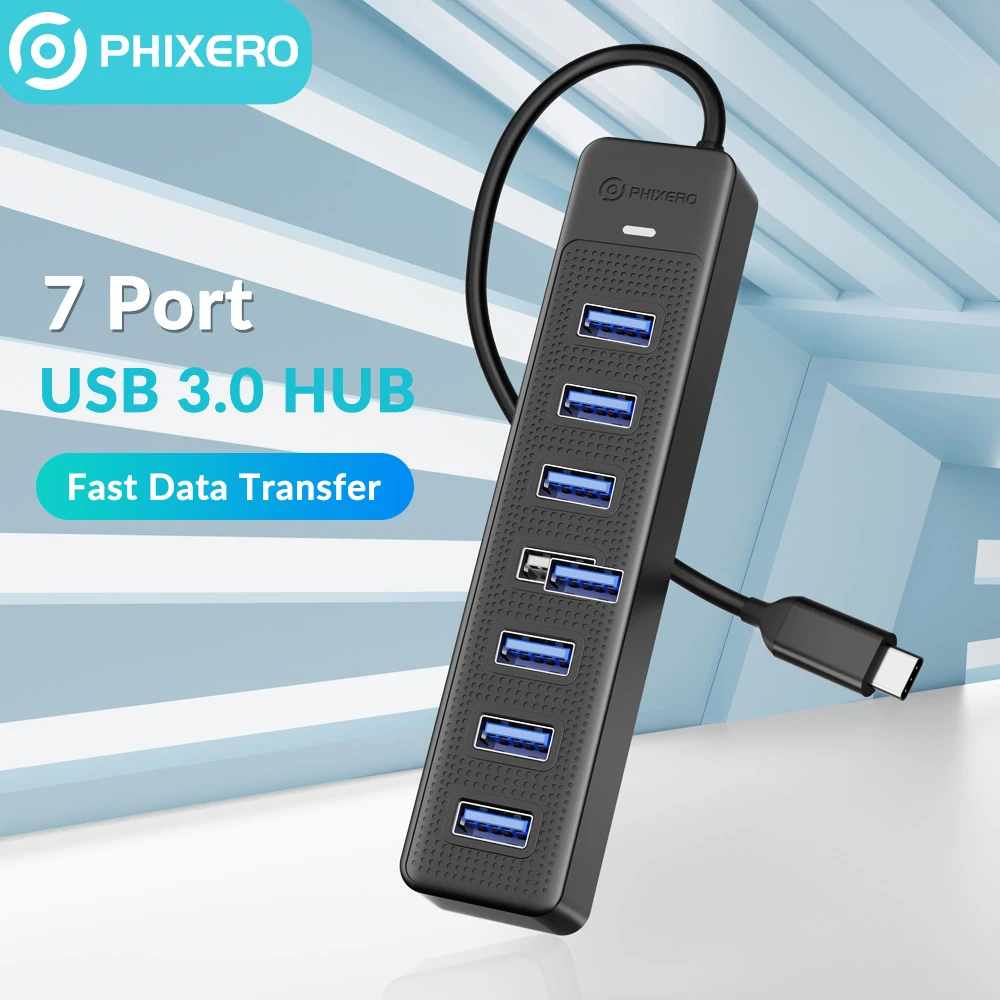 PHIXERO 7 in 1 USB C HUB 3.0 Type C 7 Port Multi Splitter Adapter OTG USB Power Adapter for Macbook Pro 13 Air Mi Pro PC Laptop