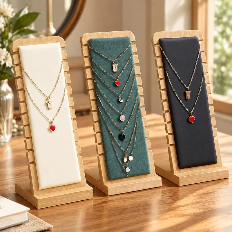 Vertical Bamboo Jewelry Stand for Necklace Display, Perfect for Home or Store Use