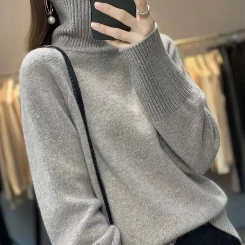 

Autumn Women's Sweater Turtleneck Casual Long Sleeve Knitted Top Fashion Pullover Vintage Oversize Sweater Winter Elegant Lady