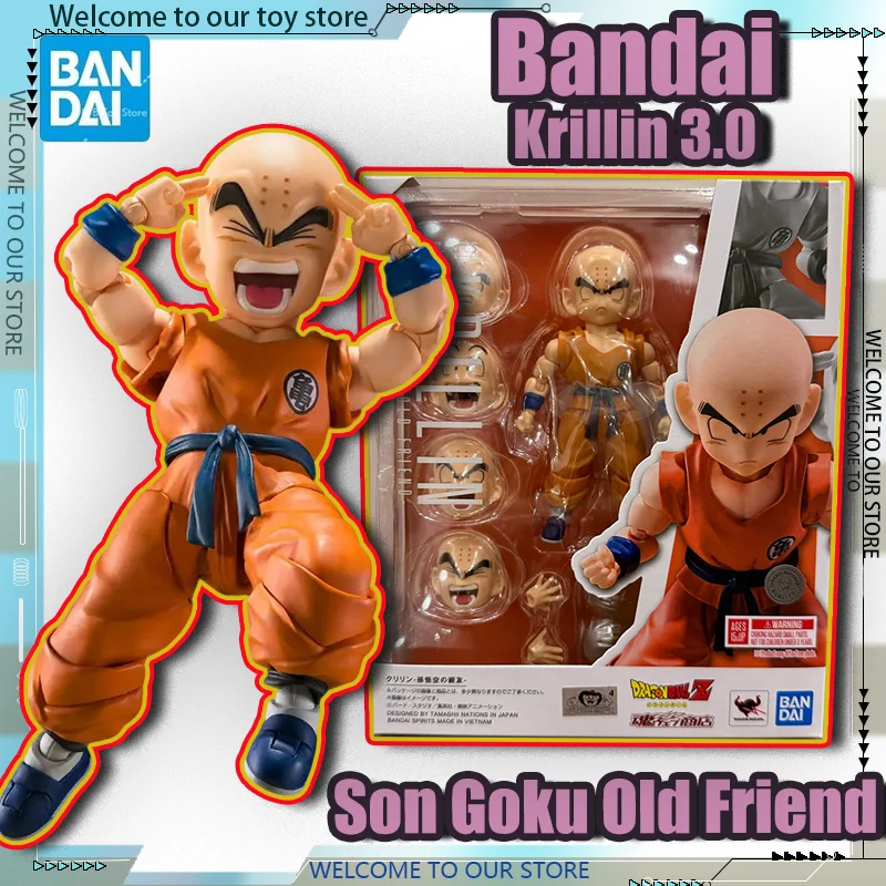 

Original BANDAI S.H.Figuarts Dragon Ball Z Krillin 3.0 Son Goku Old Friend Action Figure Kuririn Figure Model Collect Gifts Toys