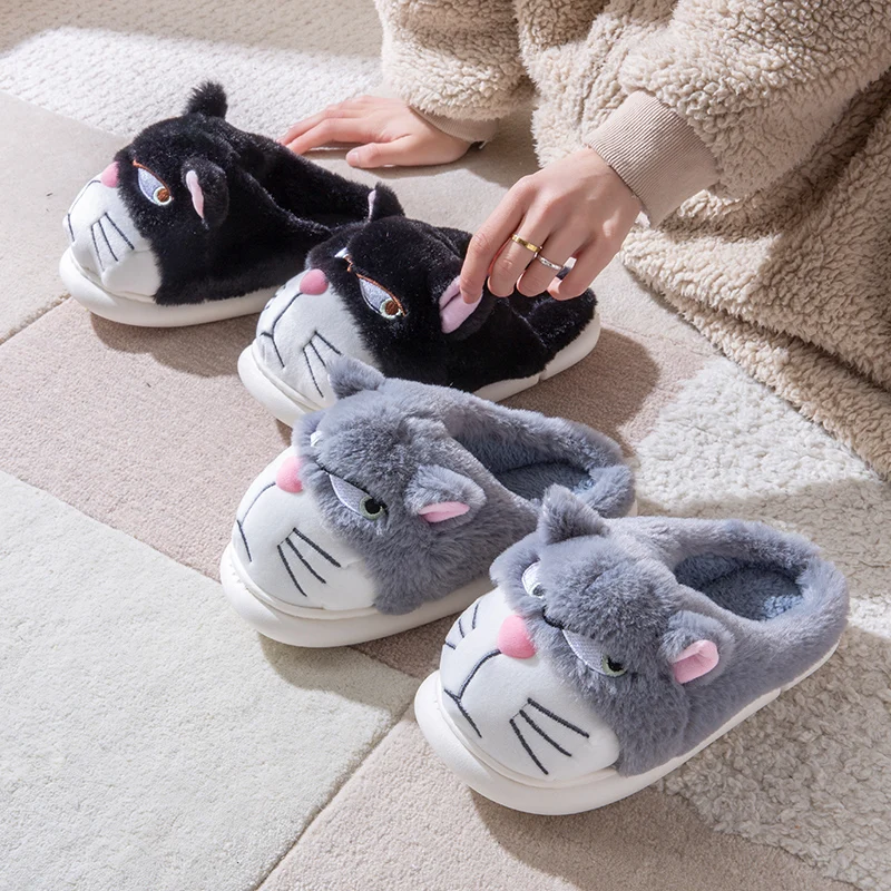 

New Funny Enraged Cat Slippers for Women Fluffy Indoor Flip Flops Woman Novelty Fuzzy Furious Kitty Slippers Unisex Couple Shoes