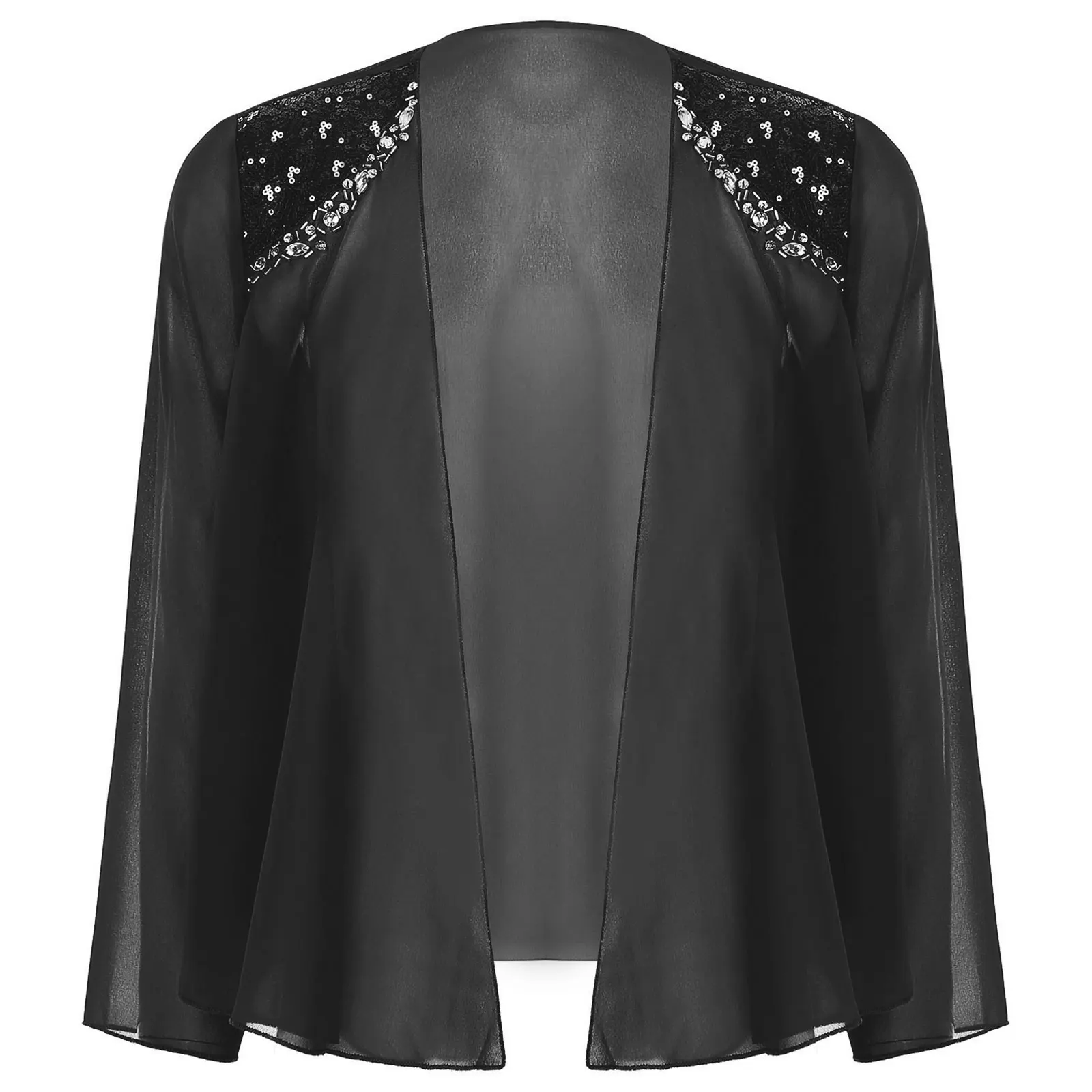 Mulheres manga comprida Bolero frente aberta, encolher de ombros, lantejoulas brilhantes, strass cardigan, capa noite, casamento cover-up, coquetel