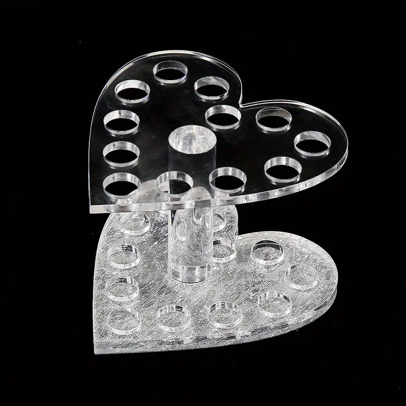 12 Holes Acrylic Gel Pen Brush Holder, Heart Shape Rest Stand Display Rack Organizer For Nail Art Pen Makeup Brush Office Home