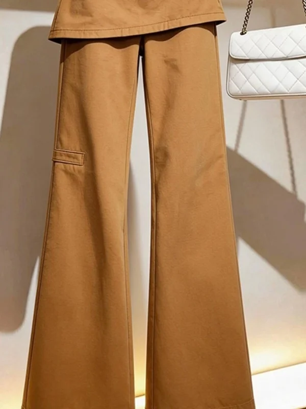 High Waist Wide Leg Pants Women's Coffee Color Spring Design Slimming Personality High Waist Wide Leg Trousers Fashionable