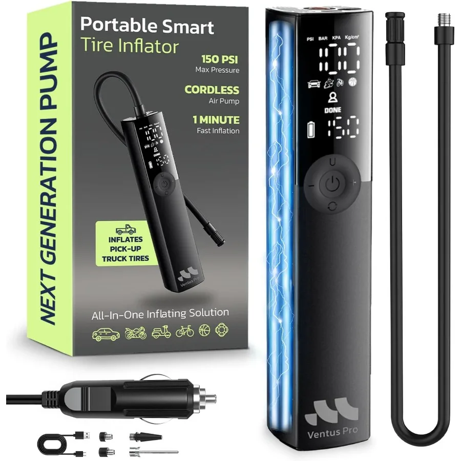 

Portable Air Compressor 2X Faster 150PSI Tire Inflator for Car Truck Off-Road Tires with 12V DC Cord Auto Shut-Off Red