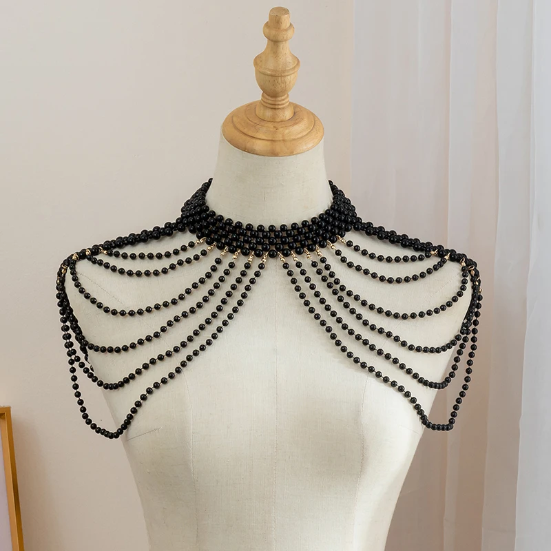 

Body chain Luxury multi-layer Necklace Retro Pearl Chest Chain Sexy women's long shoulder chain jewelry