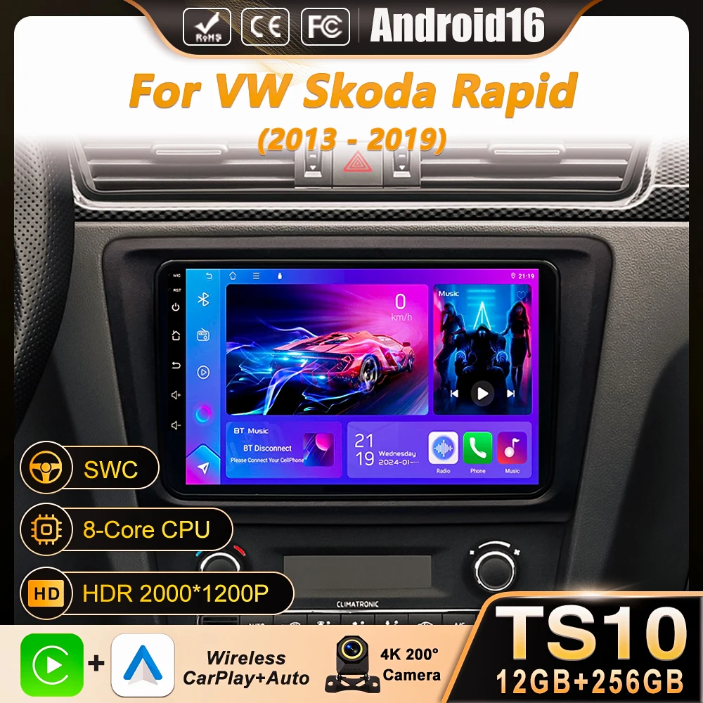 

Android 16 Carplay Car Radio For VW Skoda Rapid 2013 2014 2015 2016 2017 2018 2019 Seat Toledo 2015 - 2018 GPS Multimedia Stereo