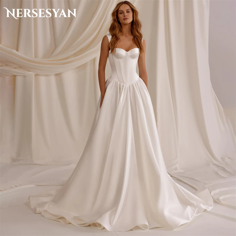 

Nersesyan Simple Satin Bridal Gowns For Wedding A-Line Bones Sleeveless Bride Dress Backless vestidos de novia robe de mariée