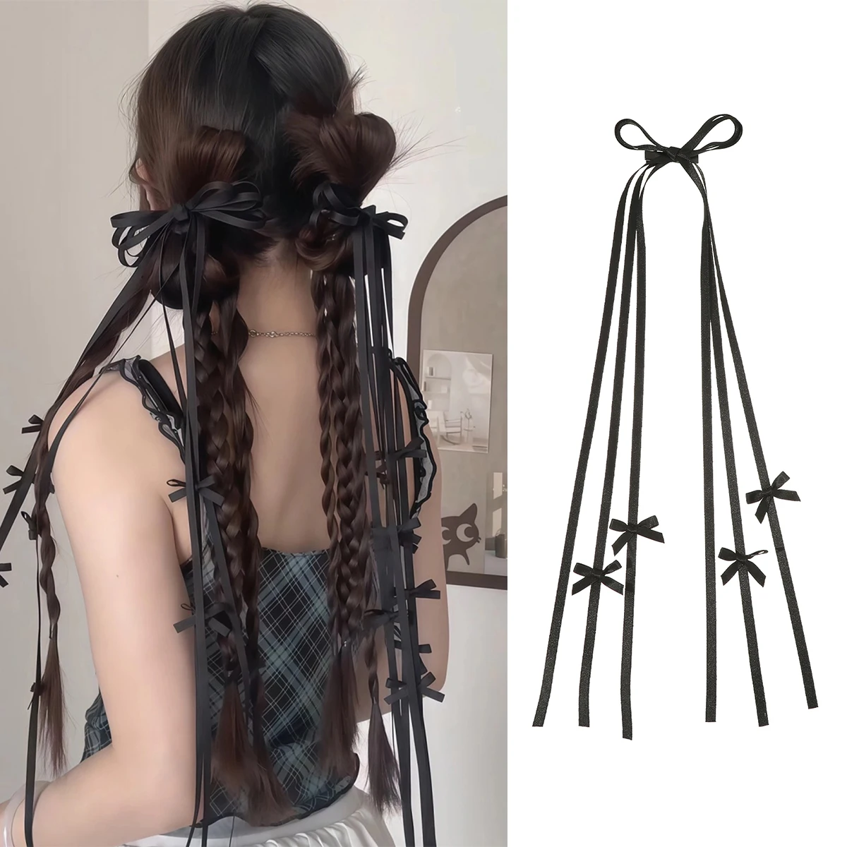 

AWAYTR Sweet Long Hairpins French Black Bow Ribbon Tassel Bowknot Hair Clip For Women Girl Party Barrettes Hair Accessories