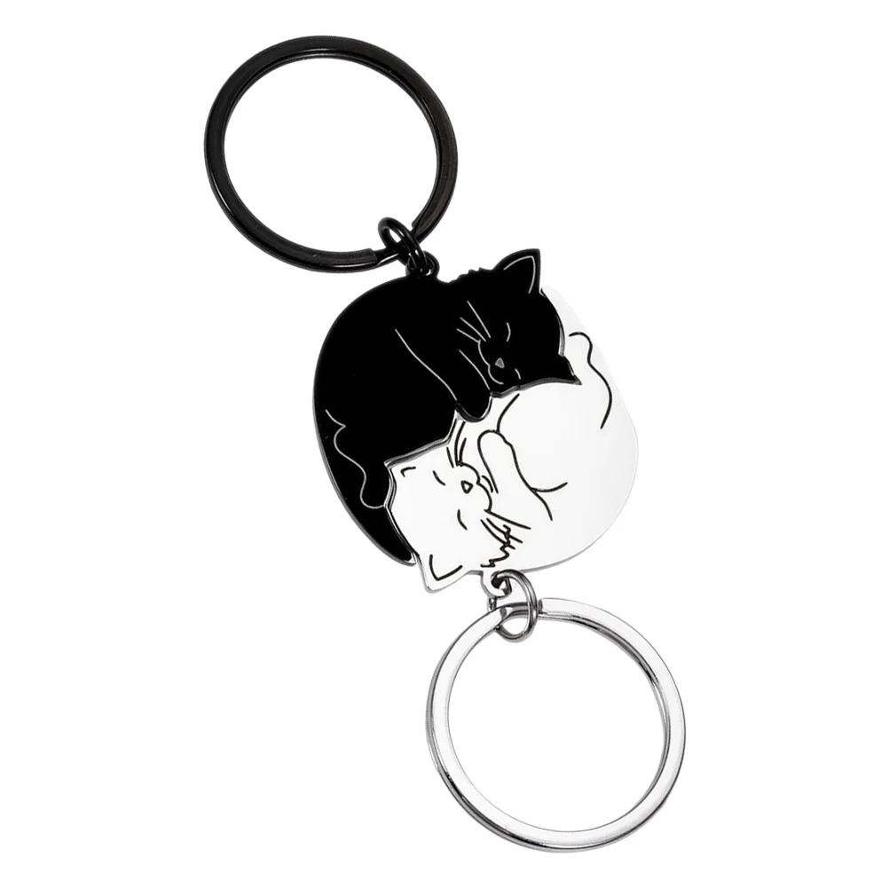 Black and White Cat Keychain Style Decor Keychains Cute Pendant Decorative for Women Car