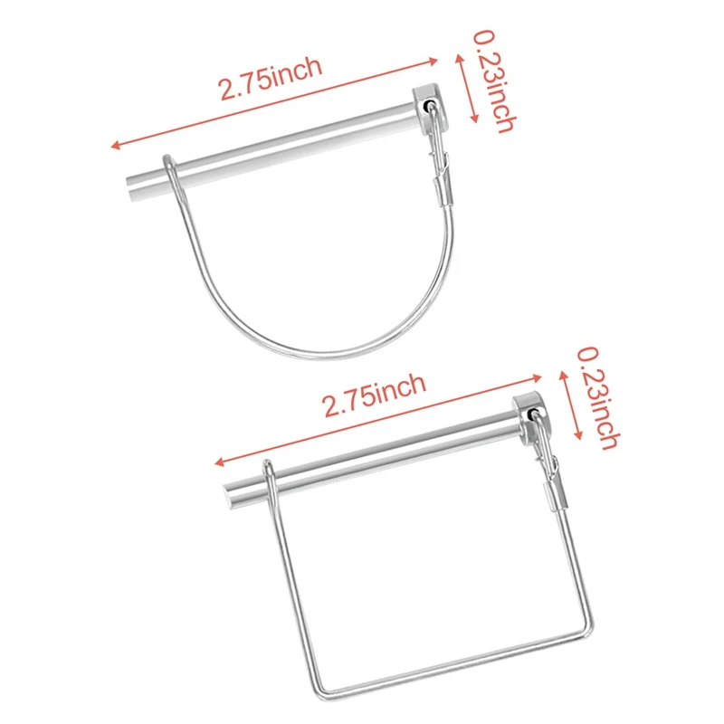 10 Pieces Shaft Locking Pin Safety Coupler Pin 1/4 Inch Diameter In 2 Shapes Of Square And Arch (Silver)