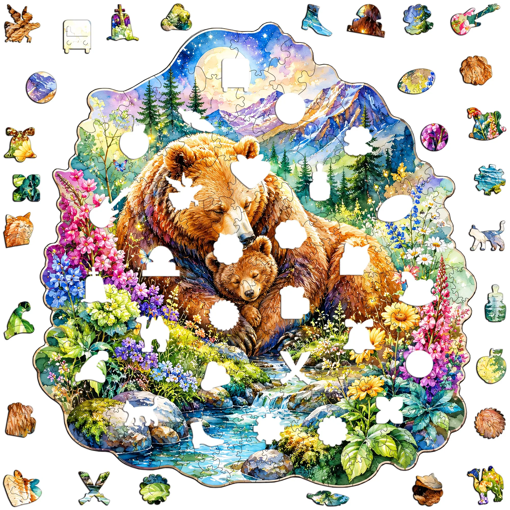 Forest Scenery and Nature Wooden Animal Jigsaw Puzzle Table Game Toy Brain Teaser Thoughtful Present for Christmas and Birthday