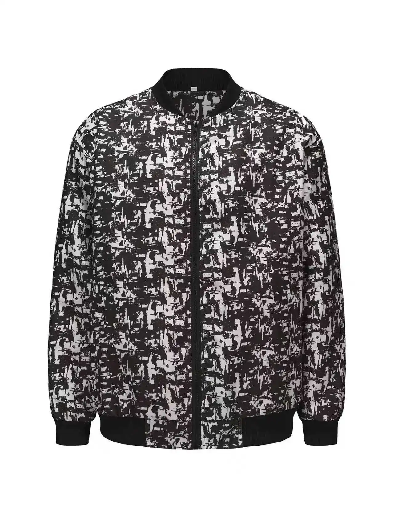 

Spring and autumn new design sense black and white color-blocked baseball jacket, niche high-street men's casual baseball jacket