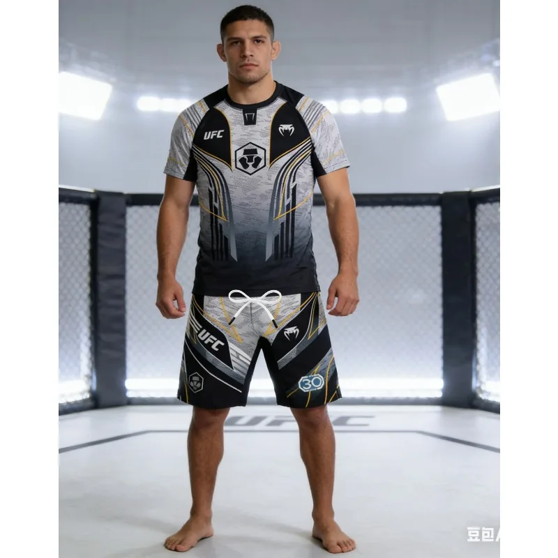 

UFC Fighting Night 26 New Boxing Training Muay Thai Men's and Women's Short Sleeved Shorts Breathable Quick Drying Sports Suit