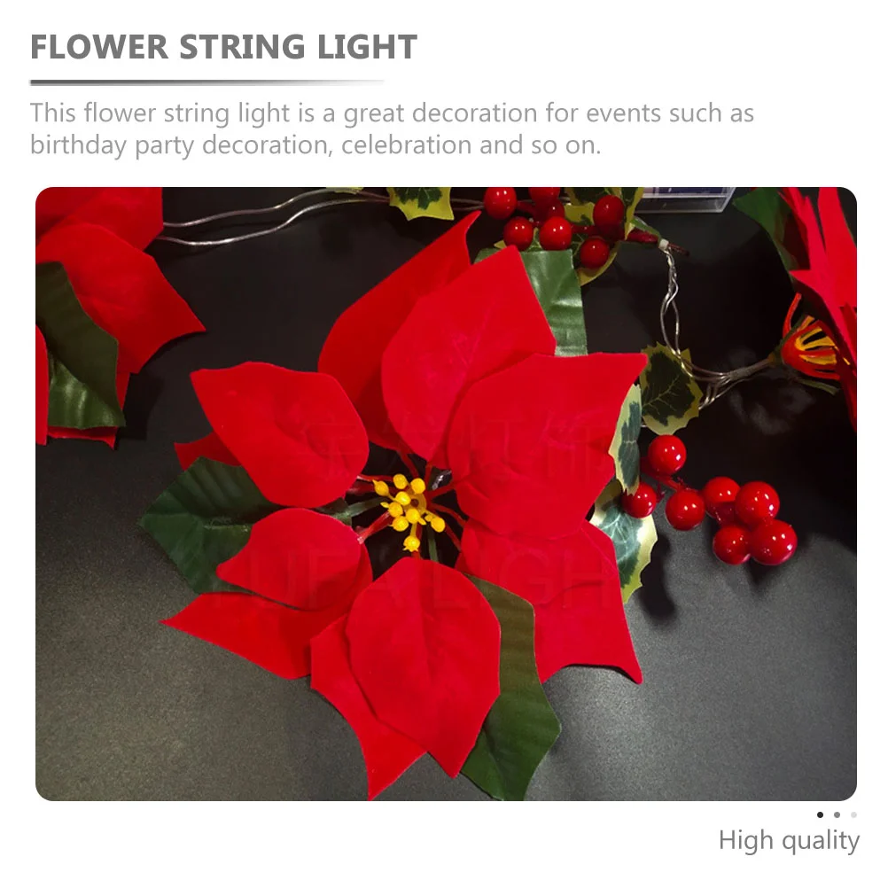 Guirxiété lumineuse murale de fête de Noël, guirxiété de poinsettia, décor de Noël