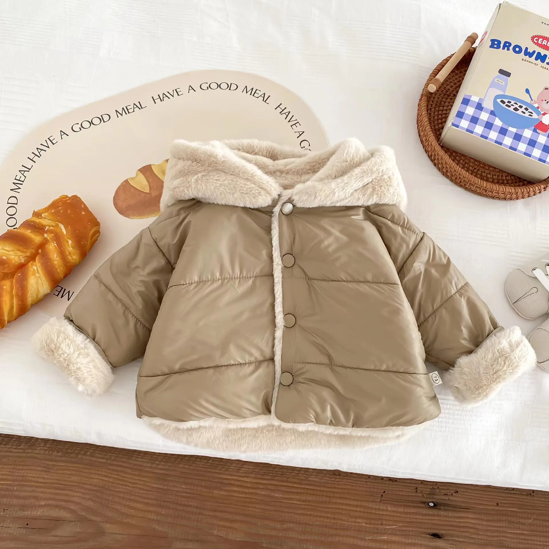 Children Clothing Girls Baby Fleece Warm and Comfortable Coat 2024 Winter New Male Baby Korean Style Hooded Thick Cotton Coat