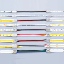 COB LED Connectors 5 8 10mm Connection Solderless For CCT FCOB RGB LED Strip Lights 2 3 4 Pin Connector Strip to Strip With Wire
