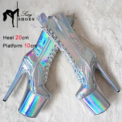 2024 New Short Boots For Women 20cm/8Inch Laser Shining PU Extension Model Show Ankle Boots Platform Heels Side Zip Women Shoes