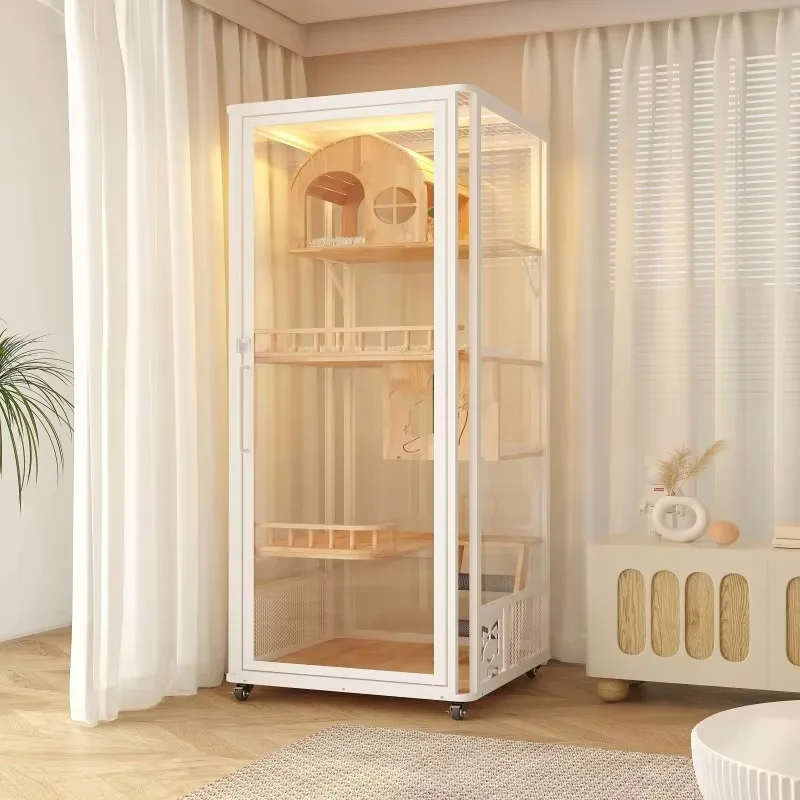 2026 Luxury Modern Panoramic Cat Villa Large Tall Cat Condo with Wood Snap Button for Multiple Cats