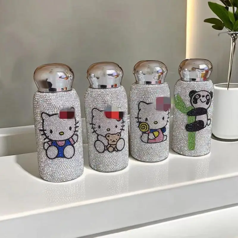 MINISO Hello Kitty water cup Diamond kawaii thermos cup SUS304 Good looks Anime figure shine girl cute Cartoon girlfriend gift