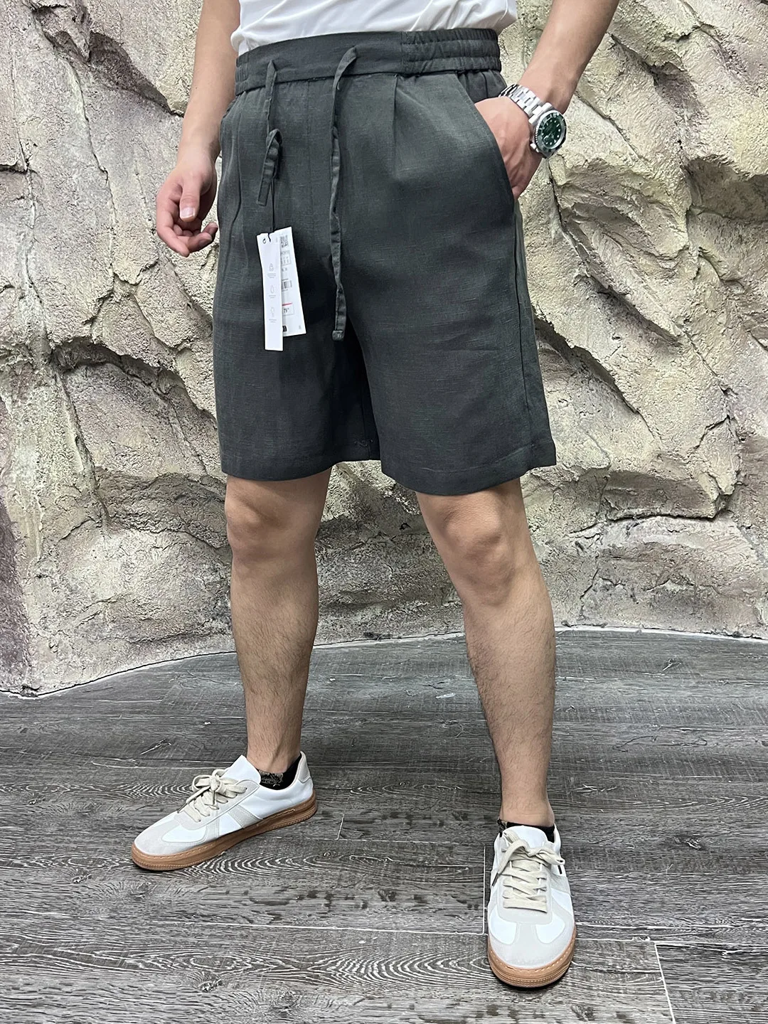 

High-End Linen Blend Men's Short Pants Elastic Waistband Skin-friendly Breathable Summer New Style Loose Fit mid Waist