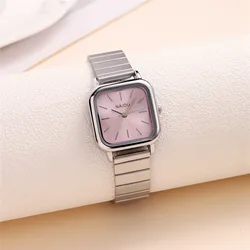 fashion square dial silver steel band women quartz watch