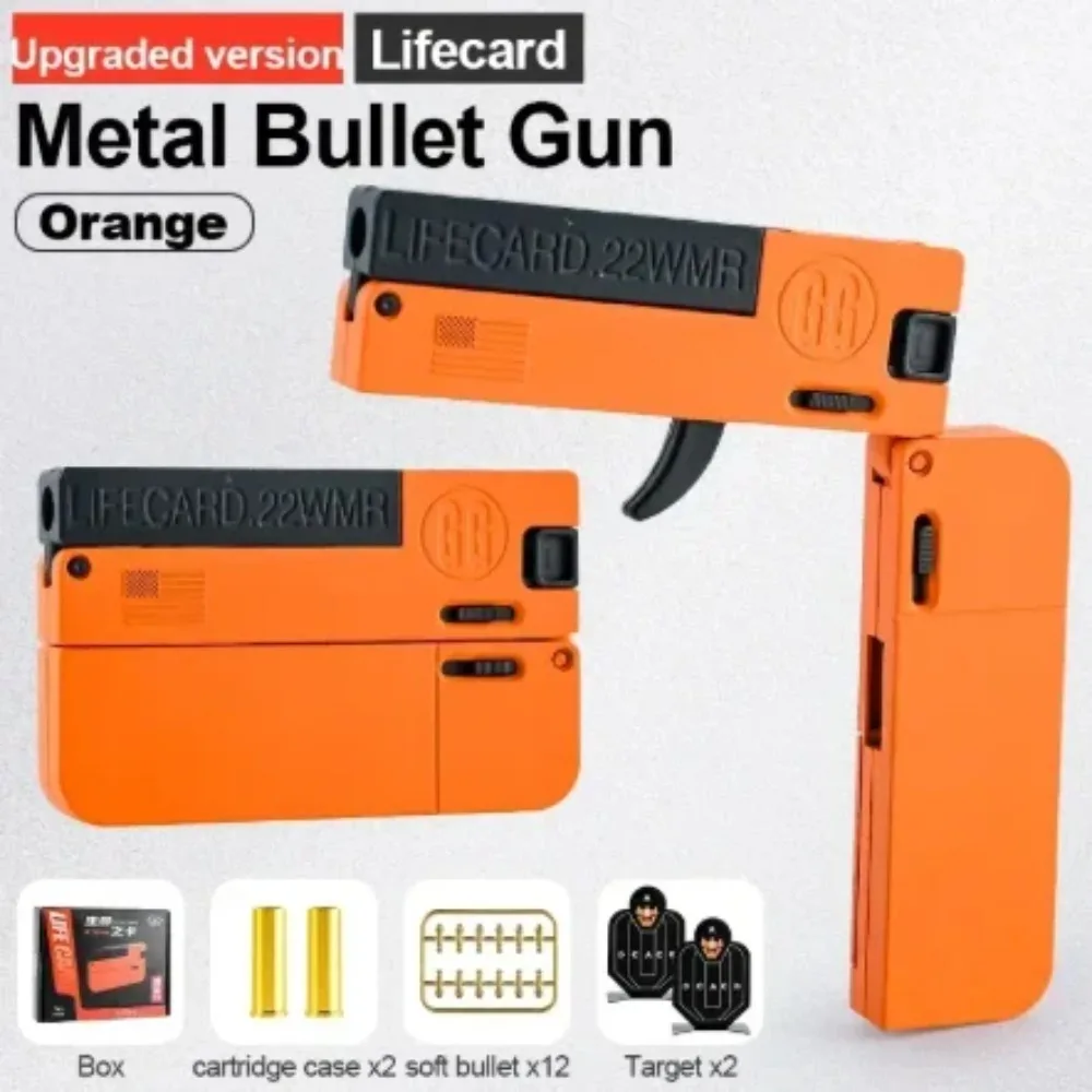 New Upgraded Lifecard Metal Folding Toy Pistol, Soft Bullet Shooting Toy Model for Adults and Kids