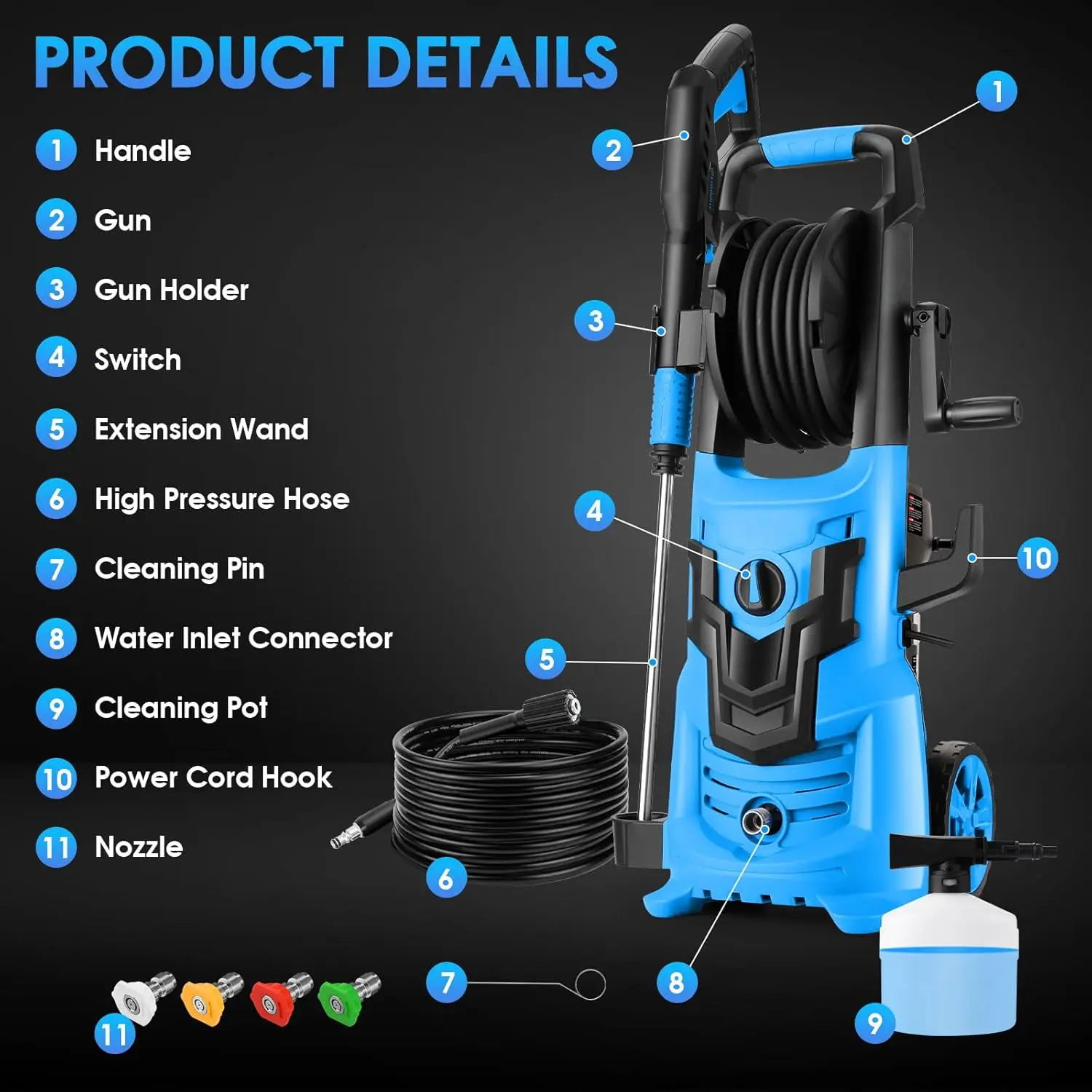 4000PSI Electric Pressure Washer,2024 Newest 4.0GPM Power Washer, 1/4” QC Steel Wand, 4 Nozzles and 33FT  Extension Pressure