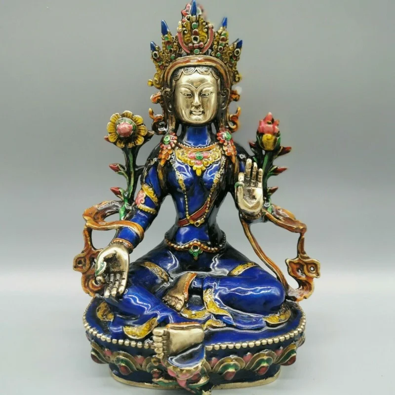 21cm China Cloisonne Enamel Bronze Buddhism Guanyin Kwan-yin Tara Buddha Statue