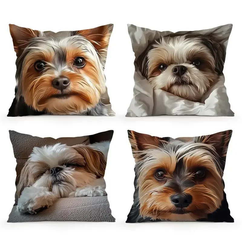 Decoración del hogar Linda funda de almohada con caras de perro Yorkie diseño patrón funda de cojín adecuada para sofá