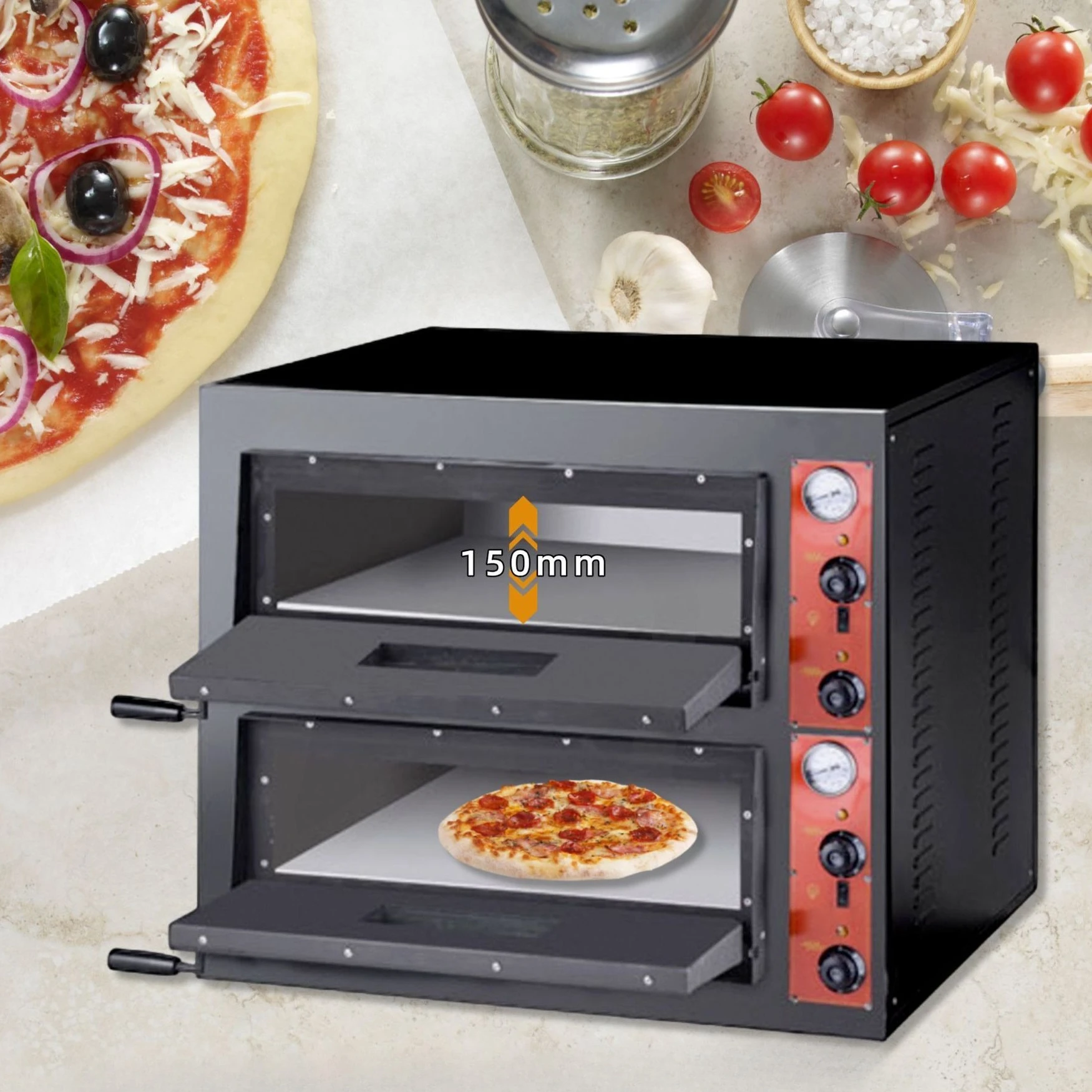 Commercial Pizza Oven, Single / Double Deck, Gas & Electric Optional Baking Oven for Pizzeria Restaurant