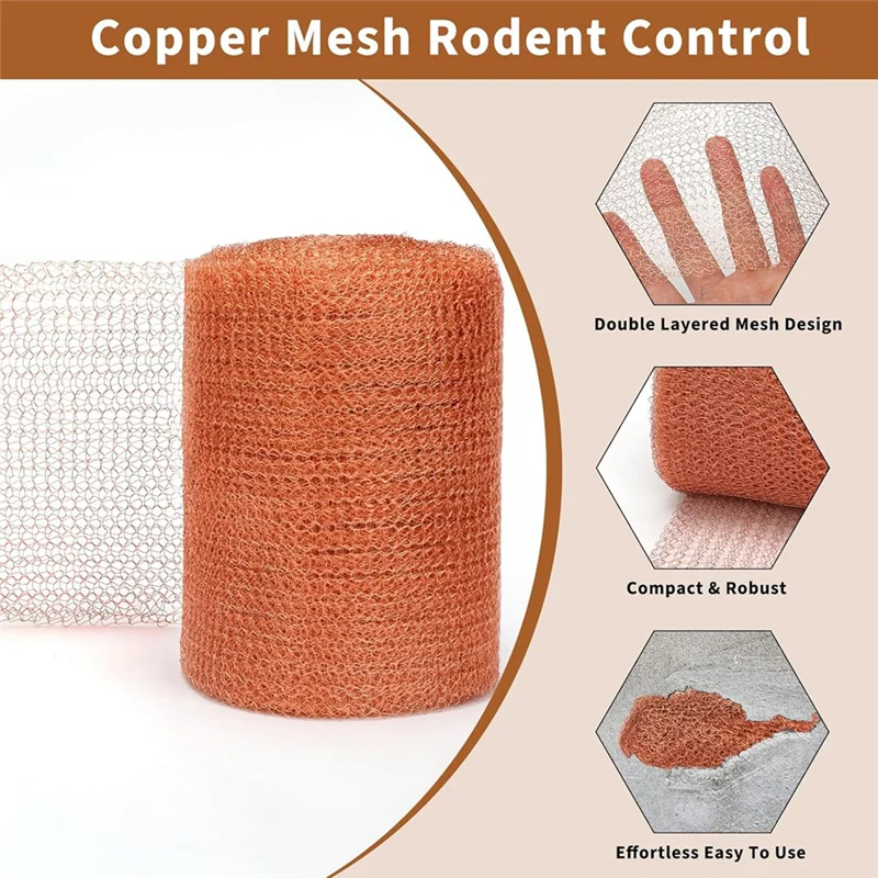 AT02-4-Piece Copper Mesh Rodent Control Kit 5 X 33Inch Rust-Proof Copper Mesh Roll For Gardening Seals Water Openings
