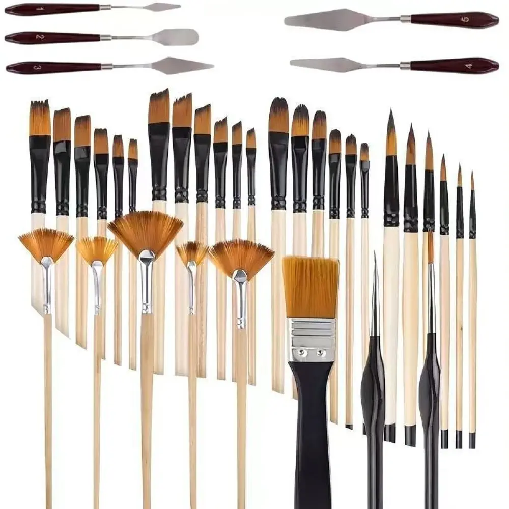 Professional Art Paint Brush Set Nylon Hair Watercolor Oil Acrylic Painting Tool For Fine Detail Craft Drawing Supplies Kit